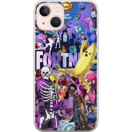 Kompatibelt Mobildeksel til Apple Apple iPhone 13 Fortnite collage med Banana Peely, Victory Royale, Battle Bus og ikoniske skins, fargerikt gamingmot