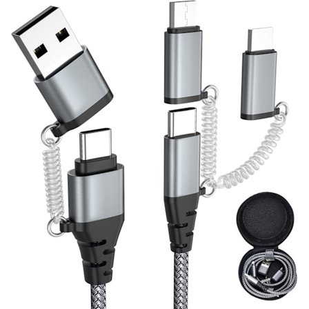 Multi Hurtigladekabel, USB C/USB A til iPhone/USB C/Micro 60W PD 3.0 Nylonflettet og Synkroniseringskompatibel (Svart, 1m)