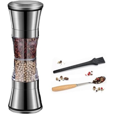 Pepparkvarn i rostfritt stål, 2-i-1 pepparkvarn, manuell saltkvarn, flaska för färskmalda örter, med justerbar keramisk kärna, pepparkvarn, peppar