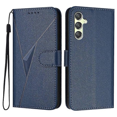 For Samsung Galaxy A35 5G Deksel Trekantmønster Skinn Telefondeksel med Snor - Gull