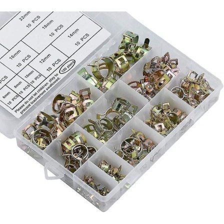 100-pakke slangeklemmer, 6-22 mm brændstofslangeklemmer fjederklemmer justerbar klemme til fastgørelse af slange og slanger