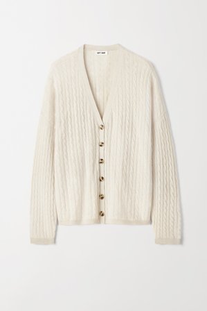 Soft Goat - Cable knit cardigan - Kashmirkofta - L - Light Wheat