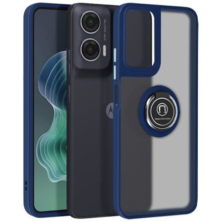 Coque til Motorola Moto G35 - Metallring - Stødabsorberende - Video Støtte - Mørkeblå