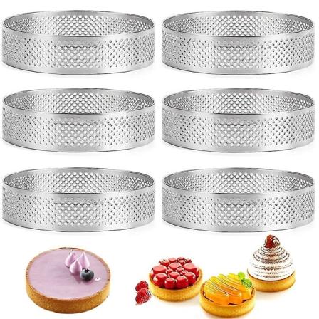 Udsøgte 2-10 stk. rustfrit stål kage tærte ring non-stick rund fransk tærte pandekage mousse cirkelform Perforeret dessert dekorationsværktøj 10pcs 