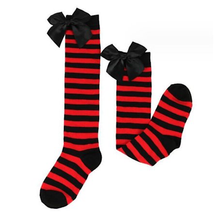 Jule-Strømper til Piger med Striber og Sløjfe - Efterår og Vinter