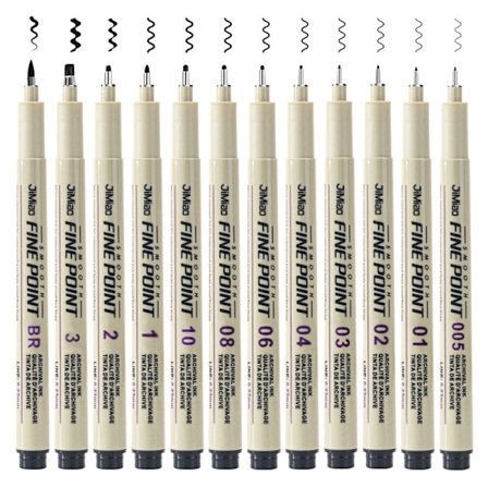 Presisjonsmikrolinerpenn, pakke med 12 sorte mikrolinerpenn med fin linje, flerlinjers, skissering, animasjon, kunstnerillustrasjon, teknisk tegning