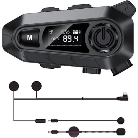 Motorcykel Bluetooth Headset, Dobbelt Mikrofon Hjelm Intercom - Vandtæt med Støjreduktion til Håndfri Opkald & Musik - Kørsel &