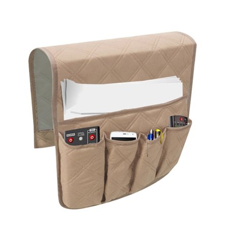 Vattentät förvaringsorganisatör för soffarmstöd med 5 fickor för telefon, böcker och tidskrifter