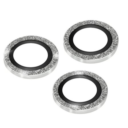 Kamerafilm iPhone 14 Pro och 14 Pro Max Härdat glas Silver glitterkontur