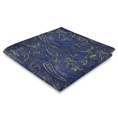 Błękitno-złota jedwabna poszetka we wzór paisley dla mężczyzn - Wzorzyste poszetki