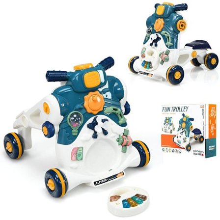 COSTWAY 3 in 1 Vehicle Walker ja Talking Toy Panel vauvalle valon ja musiikin varhaisoppimisaktiviteetteilla, 6-36 kuukautta Blue