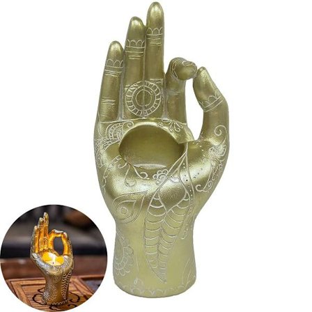 Buddha Yoga Lysestake Mudra Hånd Bordplate Tealight Holder Dekorasjon KLB