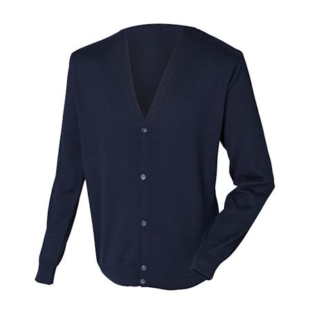 Henbury Herr V-hals Knapp Fin Stickad Cardigan XL Marinblå Navy XL
