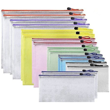 16 Pieces Document Bag Mesh Bag 6 Size Zipper Bag Plastic Zipper