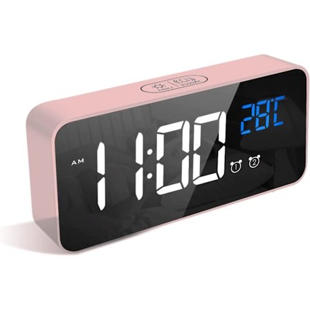 Hvit digital alarmklokke, LED-alarmklokke med slumrefunksjon,