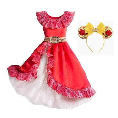 Elena fra Avalor Prinsessekostyme Jente Disney Anime Rollespill Klær Halloween Karneval Cosplay Antrekk Barn Rød Kappe Lang Kjole Elena Sett 07