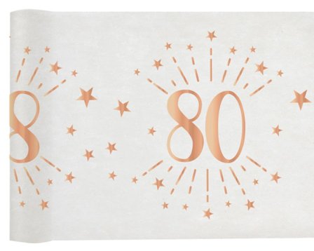 Dug (løber) hvid & rosaguld 80 år 30x500 cm