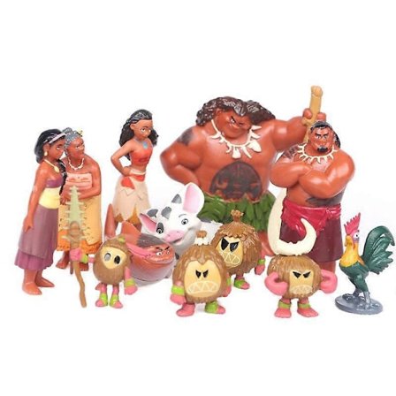 12 st/set Tecknad Moana Prinsessa Legend Vaiana Maui Hövding Tui Tala Heihei Pua Action Figur Dekor Leksaker För Barn Födelsedagspresent