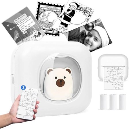 X7 Bærbar Bluetooth Termisk Printer, Mobil Printer med 3 Ruller Hvidt Termopapir