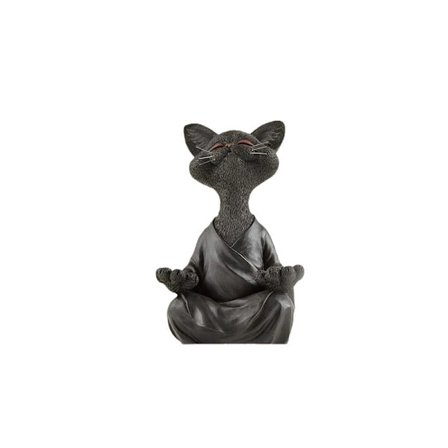 Zen katt svart mediterende katt med værhår harpiks ornamenter hagedesign, kontor, hjemmedekorasjon