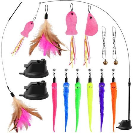 Kattelegetøj, Indendørs Kattelegetøj, 13 Dele Fjerlegetøj til Katte, Kattevippe med Sugekop