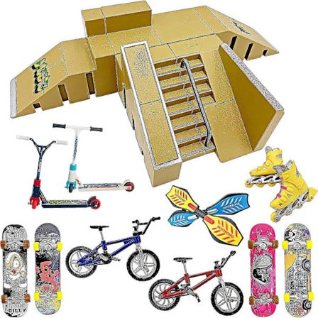 Finger Skateboard Rampe Sett Finger Skatepark Kit 16 Deler Skate Park Kit Inkludert Skateboards, Ramper, Sparkesykler