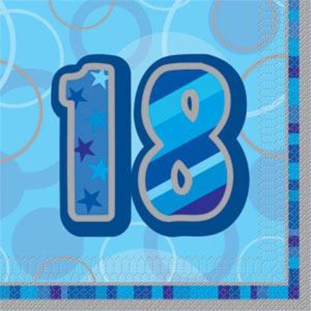 Blå 18 års servetter 16-pack