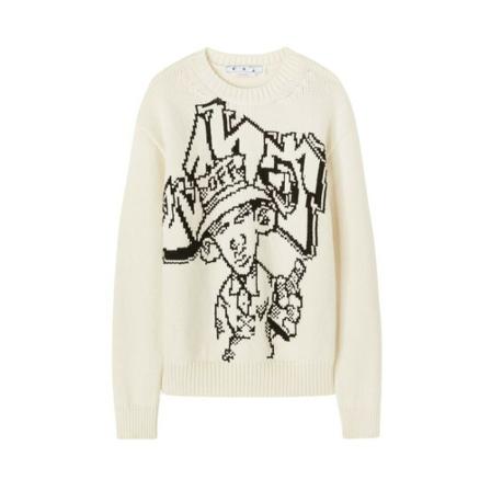 Off White, Round-neck Knitwear Beige, Heren, Maat:S