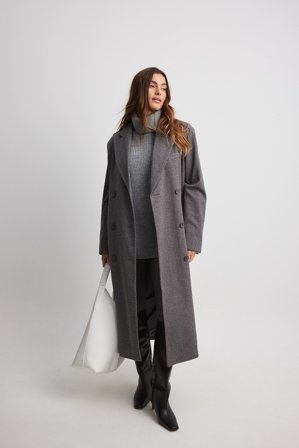 NA-KD Trench long à chevrons - Trenchcoats - Gris - EU 38
