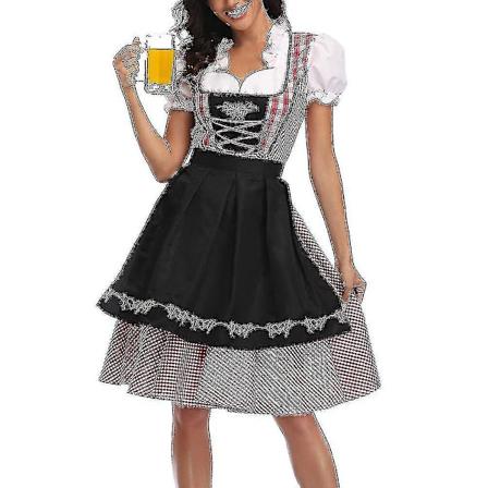 Kvinnors Oktoberfest-dräkt Vuxen Dirndl Tysk Traditionell Bayersk Ölkarneval Fraulein Cosplay Piga Klänning Outfit Black XXL