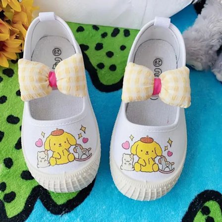 Sanrios Kuromi Cinnamoroll My Melody Pompom Purins Tegneserie Søte Barnes Canvas Sko Barnehage Barn Innendørs Hvite Sko