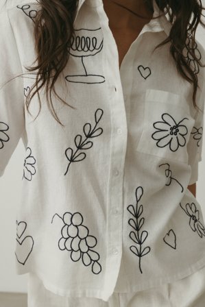 Handpicked x NA-KD - Skjorte med broderidetaljer - Linklær - Hvit - EU 32