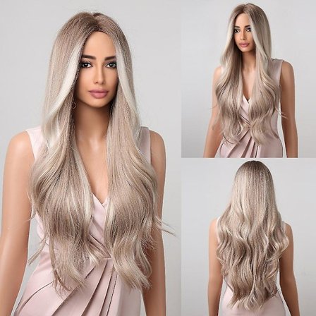 Easihair Lang Blond Ombre Syntetiske Parykker Til Kvinner Parykk Midtdel Høy Tetthet Temperatur Bølget Cosplay Parykker Varmebestandig(LC1019-1)