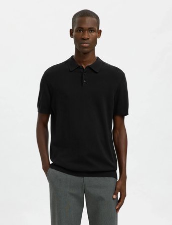 Selected Slhberg Ss Knit Polo Noos - Black - XL
