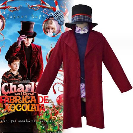 Wonka Cosplay Kostume med Gratis Hat