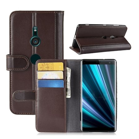 Sony Xperia XZ3 mobilfodral av äkta koskinn med kort och sedel fickor - Brun