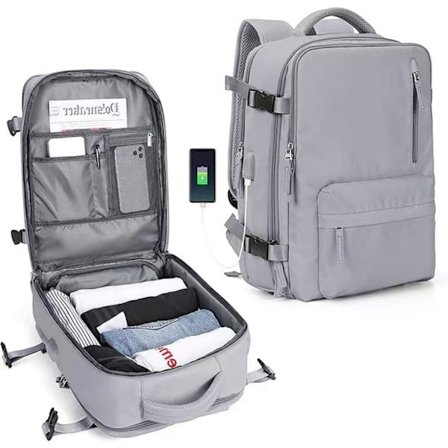 Kabinbagage til fly 45x36x20 til Vueling, EasyJet, Ryanair | Vandtæt og rummelig håndbagagetaske med skorum og USB-port. Lilla