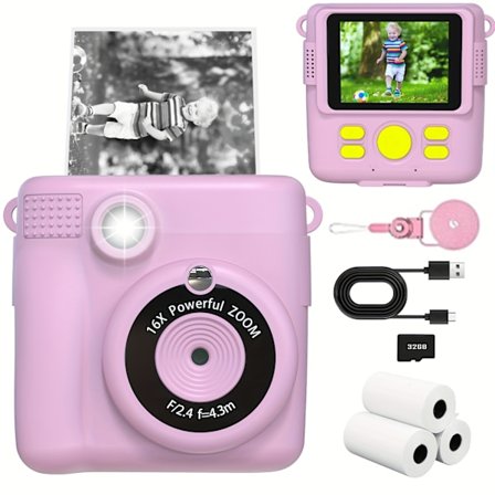 Digitalkamera til børn, instant print kamera 32Gb pink
