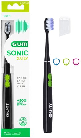 GUM Sonic Daily Tandbørste Sort Soft, Medicin & Pleje, Mund & Tandpleje, Tandbørster