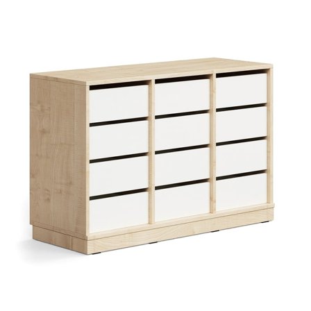 Student storage CASPER, 12 drawers, base frame, birch/white