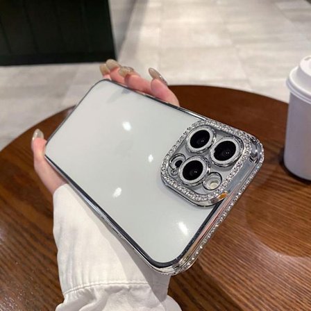 Skal för iPhone 17 PaxMax Elektropläterad Kant Diamant [Silver] Elektropläterad Kant Diamant Silikon Gradient Glitter