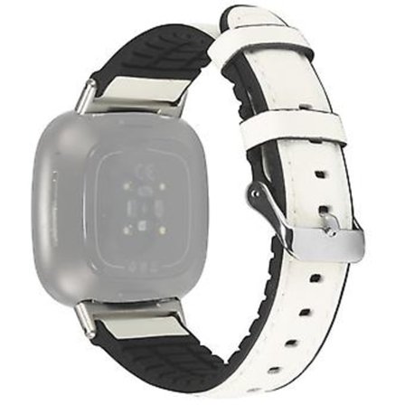 Läder + Silikon Armband till Fitbit Versa 3 (Vit)