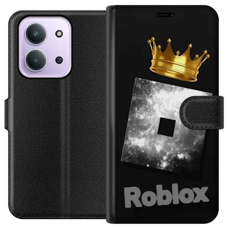 Kompatibel Tegnebogsetui til Xiaomi Xiaomi Redmi 15C Minimalistisk sort og sølvfarvet Roblox-symbol med gylden krone og luksuriøs gamer-æstetik på