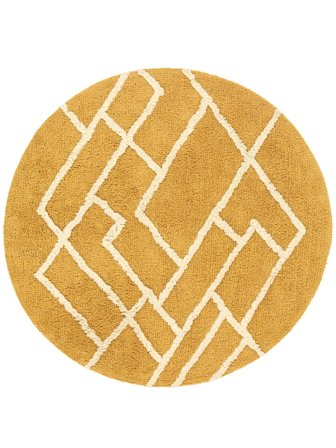 Riviera Tappeto Da Bagno Rotondo Ø 90 Giallo/Bianco Naturale Cotone Lavable