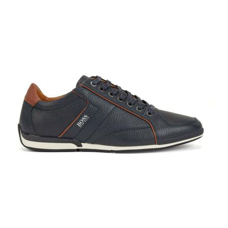 Hugo Boss, Grained leather baskets with perforated details Blauw, Heren, Maat:40 EU,Viscose