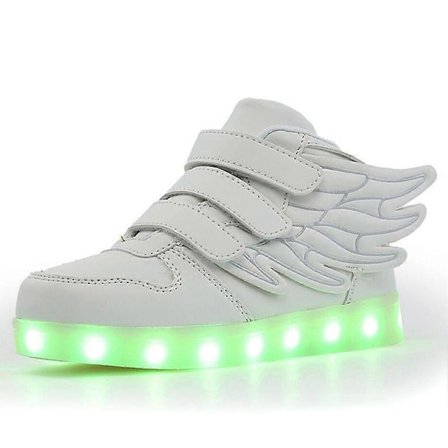 LED Lysende Hi-top Sko med Vinge USB Oppladbare Blinkende Sneakers for Småbarn Barn Gutter Jenter - Hvit