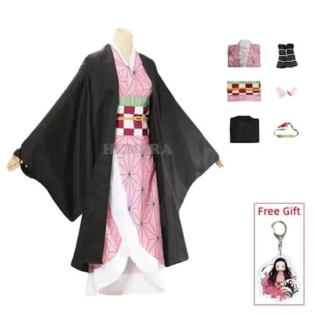 Kamado Nezuko Cosplay Kostyme Anime Kimono Kamado Nezuko Parykk Uniform Halloween Kvinner Barneklær M.