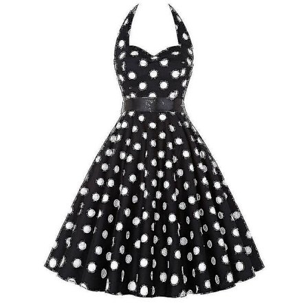 Sexig Retro Röd Prickig Klänning Audrey Hepburn Vintage Halterneck Klänning 50-tals 60-tals Gotisk Pin Up Rockabilly Klänning Robe_M{HH}