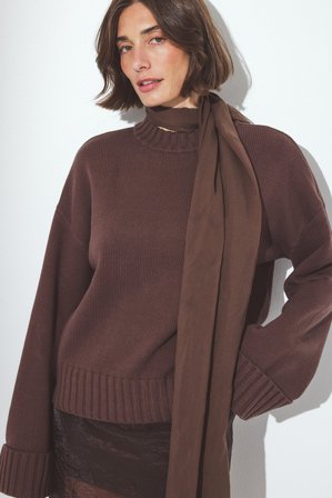 NA-KD Stickad tröja med vikta ärmar - Oversize Tröjor - Brun - XL