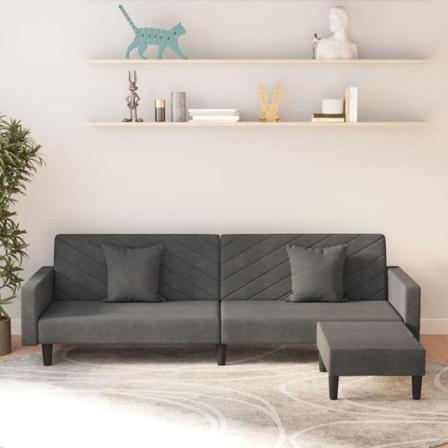 Vidaxl Bäddsoffa 2-sits Med Två Kuddar Och Fotpall Mörkgrå Samme Grå